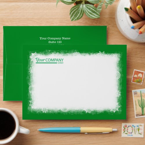 Green White Snowflakes Company Logo Pre_Addressed Envelope