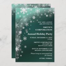 Green White Snowflakes Corporate Holiday Party  Invitation