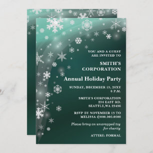 Green White Snowflakes Corporate Holiday Party Invitation