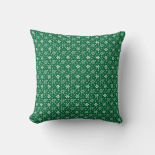 Green White Snowflakes Holidays Christmas Throw Pillow