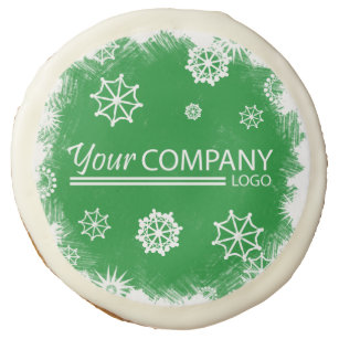 Green, White Snowflakes Logo Company Cookie