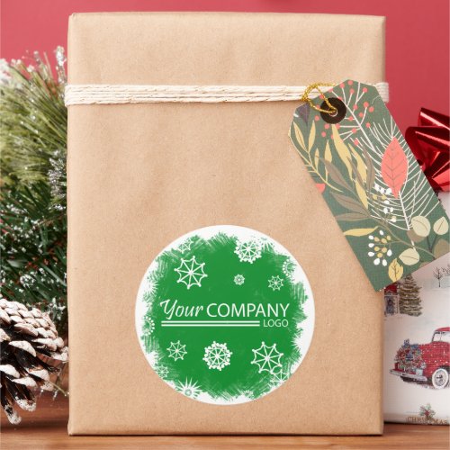 Green White Snowflakes Logo Company Sticker