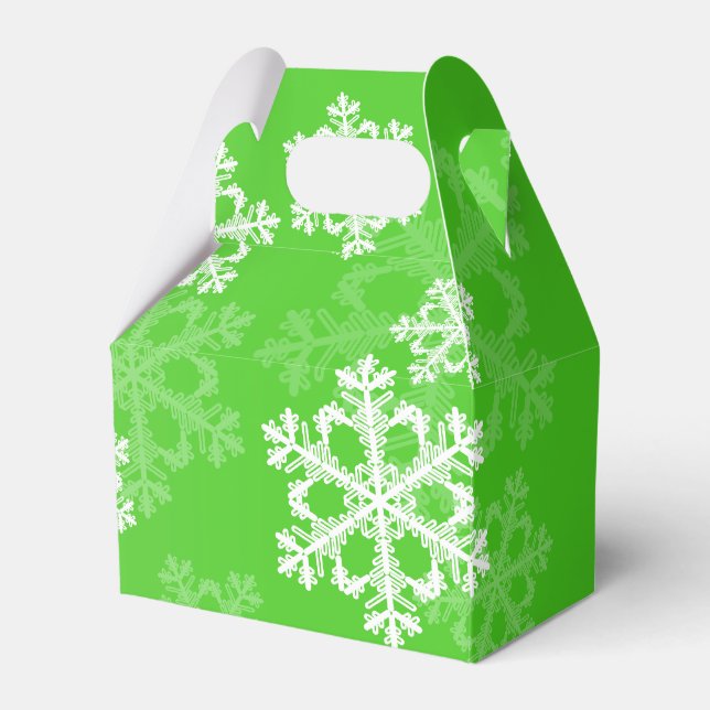 Green White Snowflakes Minimalist Christmas Favor Boxes (Front Side)
