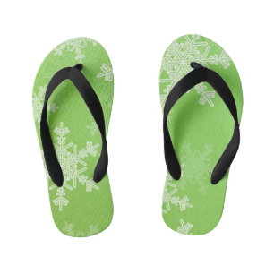Green White Snowflakes Minimalist Christmas Kid's Flip Flops