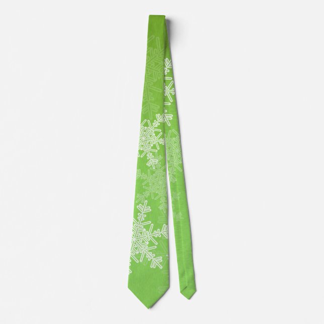 Green White Snowflakes Minimalist Christmas Neck Tie (Front)