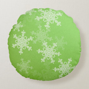 Green White Snowflakes Minimalist Christmas Round Pillow