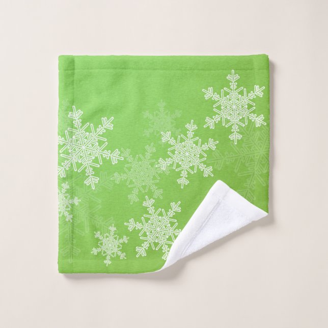 Green White Snowflakes Minimalist Christmas Wash Cloth (Wash Cloth)