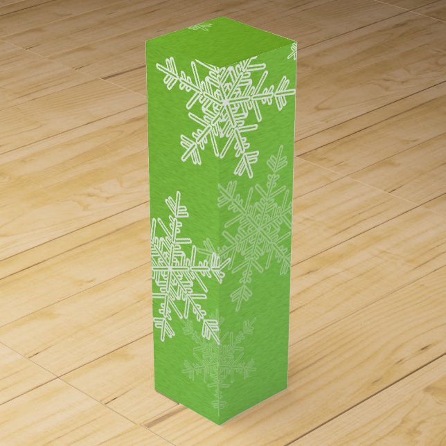 Green White Snowflakes Minimalist Christmas Wine Box (Front)