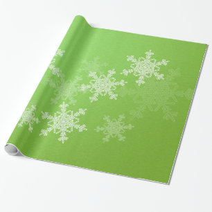 Green White Snowflakes Minimalist Christmas Wrapping Paper