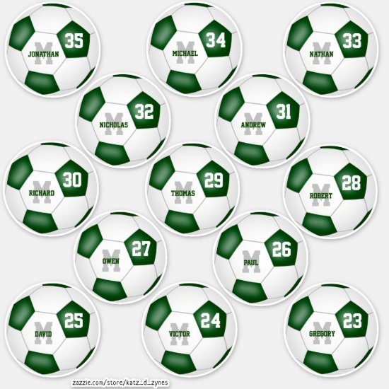 green white soccer 13 individually personalized sticker