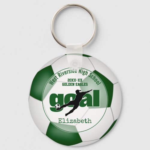 green white girls soccer goal team spirit sports keyring