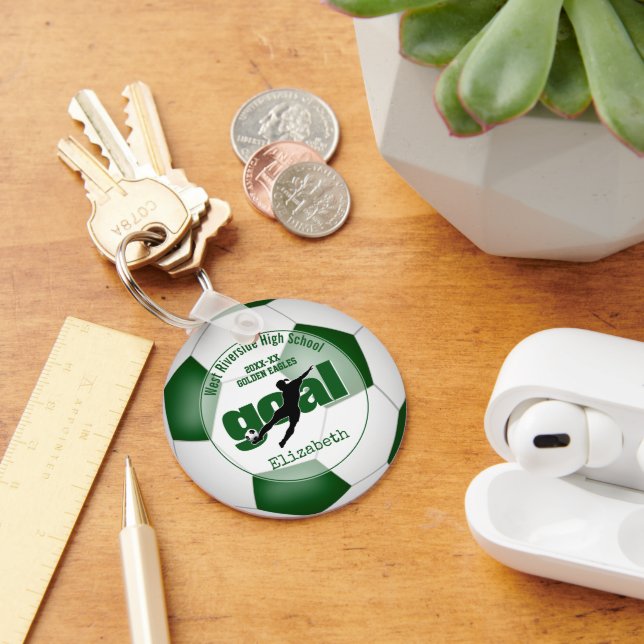green white soccer ball goal girls' team spirit keychain (Desk)