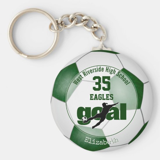 green white soccer ball goal girls' team spirit keychain
