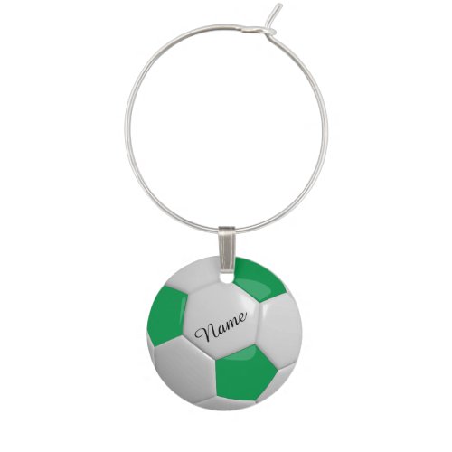 Green  White Soccer Ball  Personalize Wine Glass Charm
