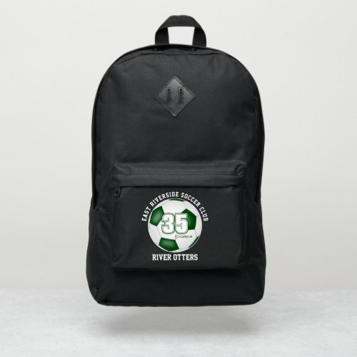 green white soccer ball w player name teens sports port authority backpack