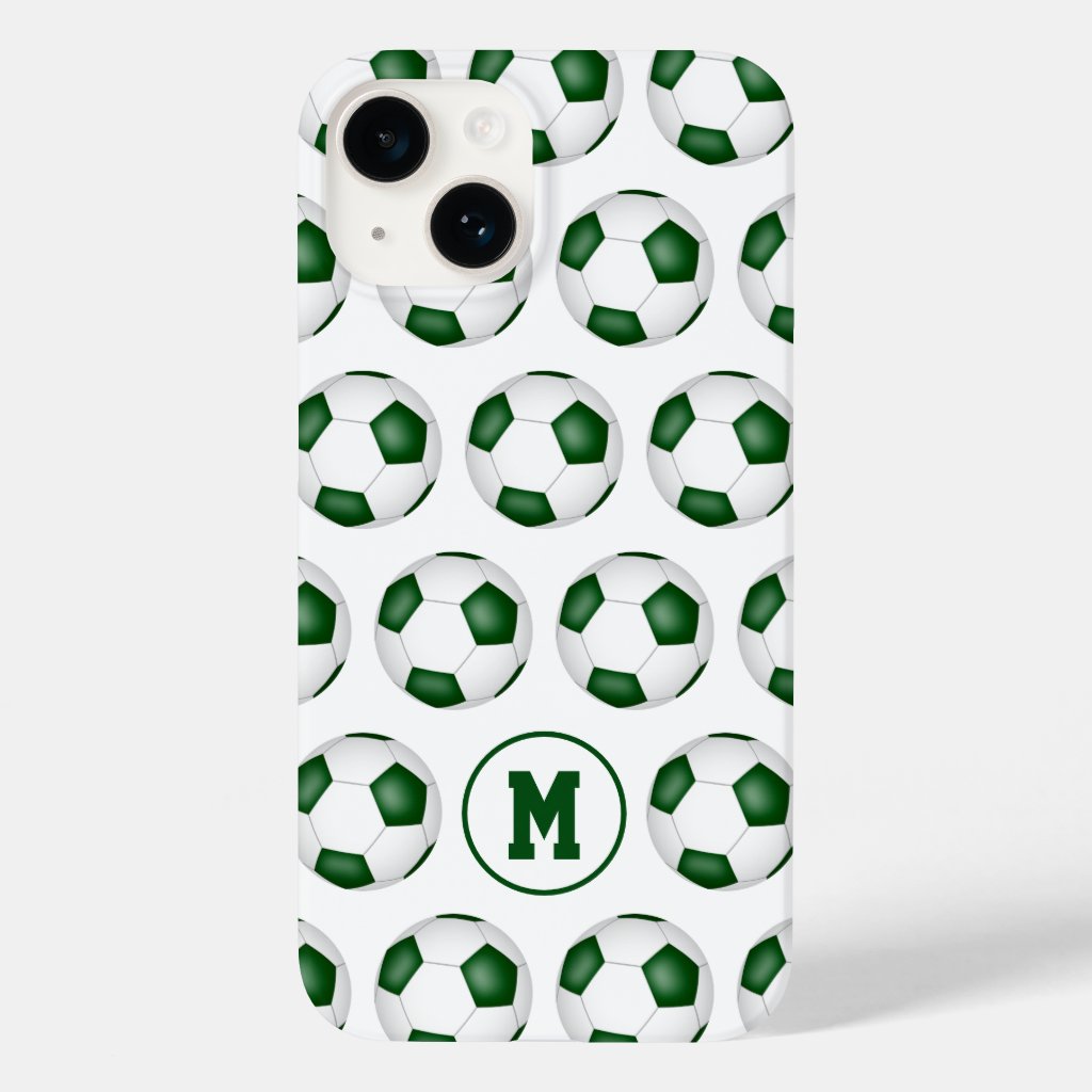 green white soccer balls pattern monogrammed iPhone case
