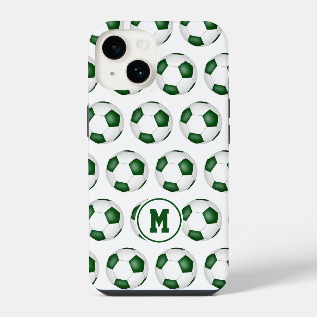 green white soccer balls pattern monogrammed iphone case (Back)