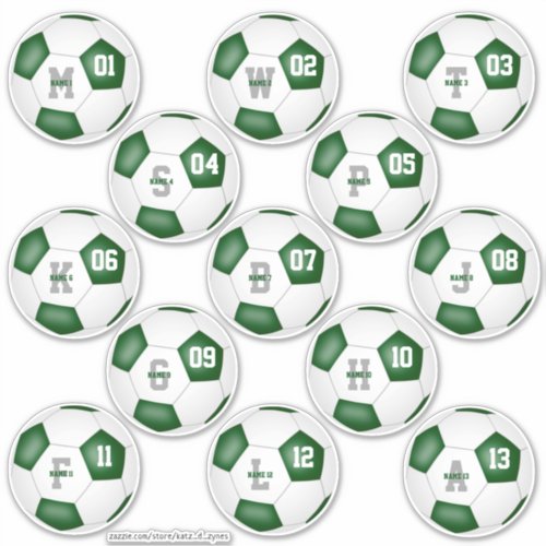 green white soccer 13 individually personalized sticker