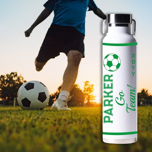 Green White Soccer Name  Go Team Sports Water Bottle