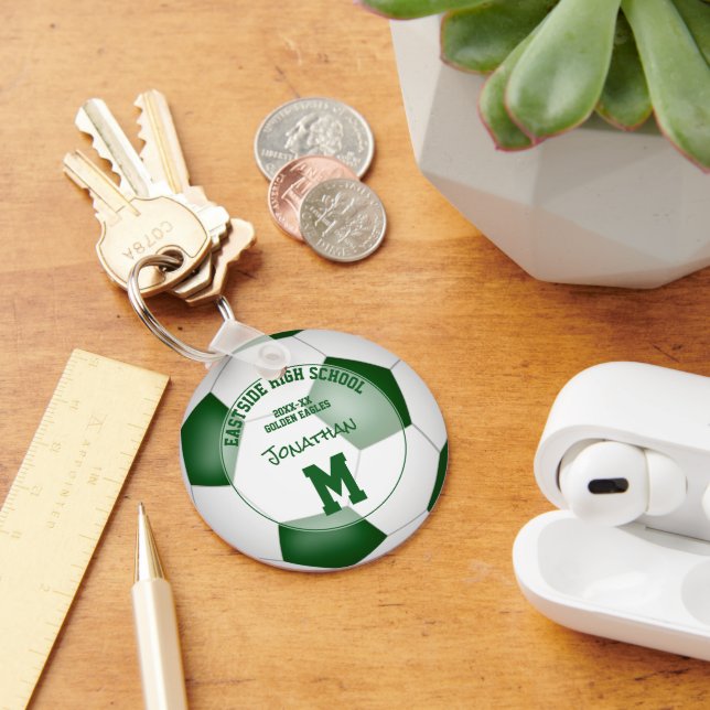 green white soccer team boys girls sports gifts keychain (Desk)