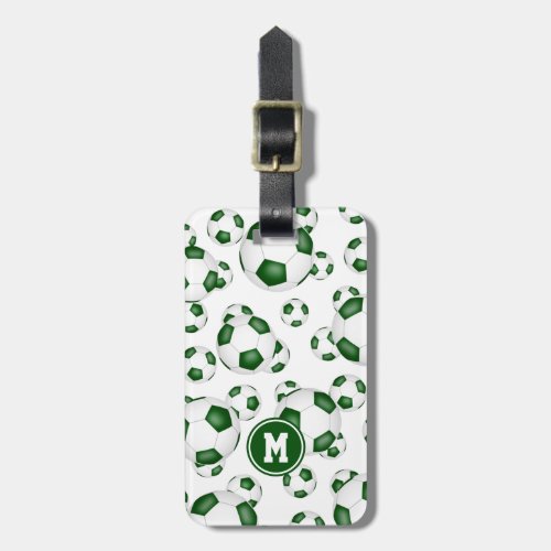 green white soccer team colors monogrammed luggage tag