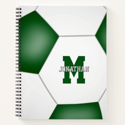 green white soccer team colors monogrammed notebook