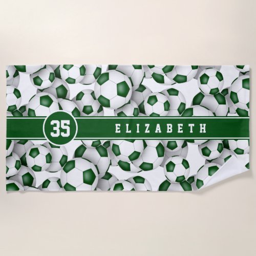 Green white soccer team colors sports pattern  beach towel
