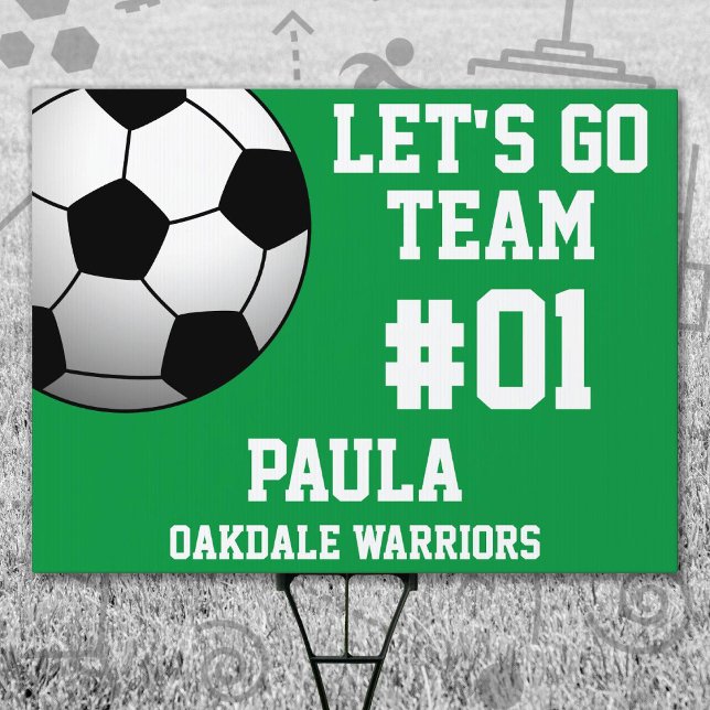 Green White Soccer Team Sign (Green and White Soccer Let's Go Team Yard Sign. Celebrate your high school or college athlete.)