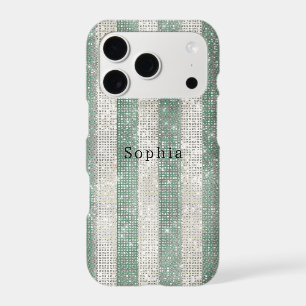 Green White Sparkle Stripes iPhone 17 Pro Case