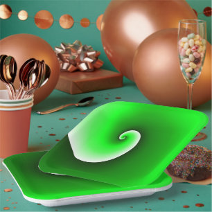 Green White Spiral Gradient Paper Plates