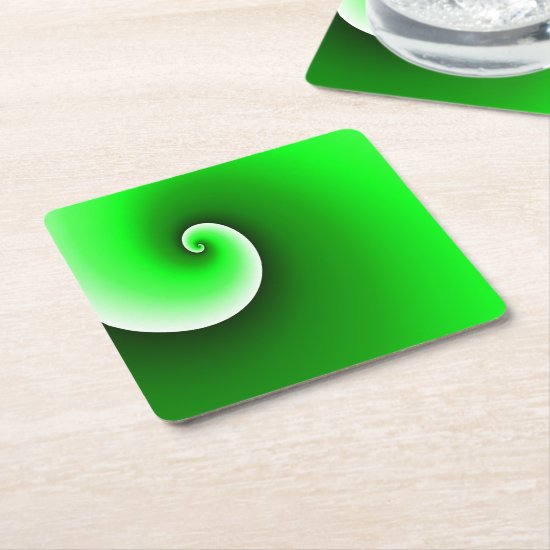 Green White Spiral Gradient Square Paper Coaster