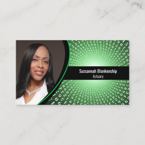Green White Spiral Numbers Custom Photo QR Code Business Card