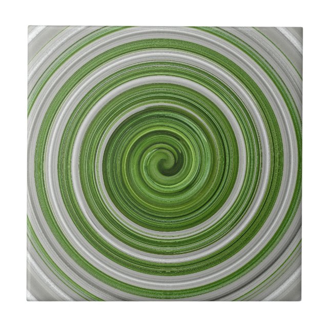 Green-white spiralpattern ceramic tile (Front)