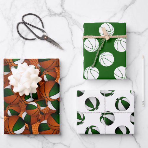 green white sports basketballs pattern gift wrapping paper sheets