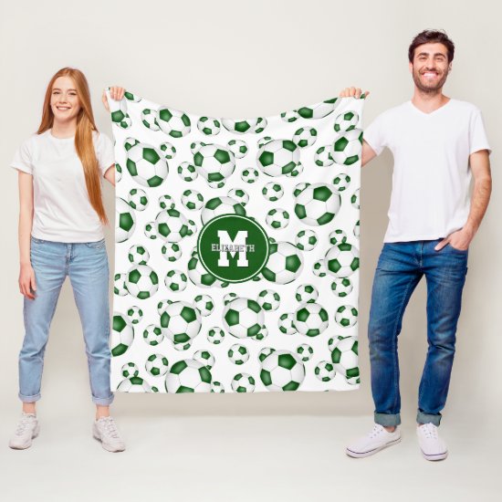 green white sports girls boys soccer room decor fleece blanket