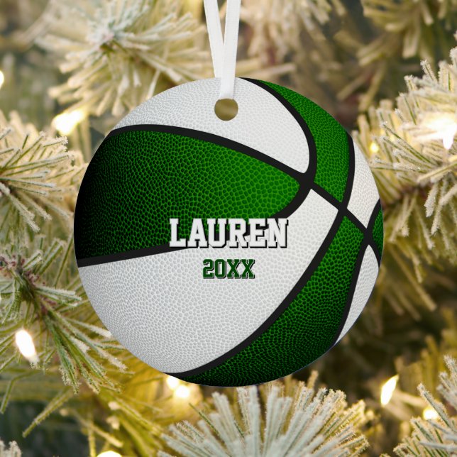 green white sports keepsake gifts basketball metal ornament (Insitu)