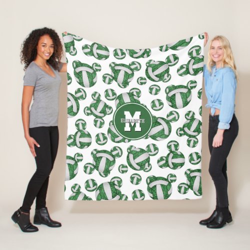 green white sporty team colors girly volleyball fleece blanket