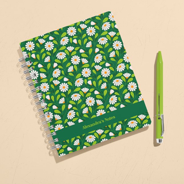 Green & White Spring Daisies & Vine Personalised Notebook (Creator Uploaded)