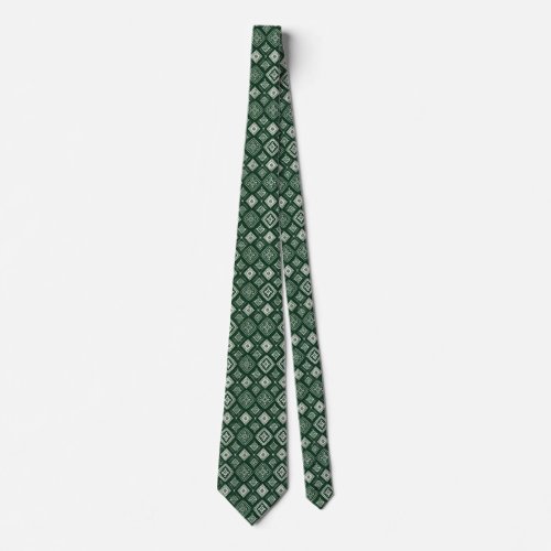 Green  White Square  Neck Tie
