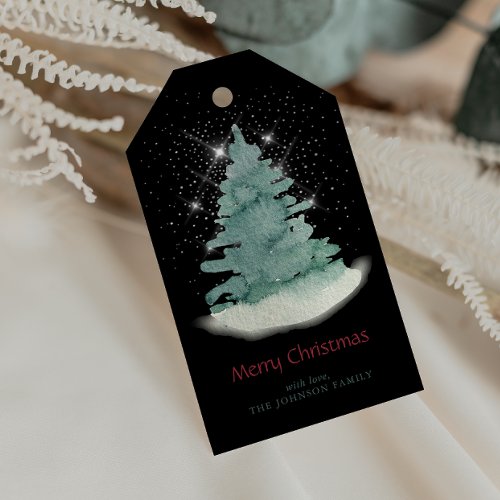 Green White Star Christmas Tree Gift Tags
