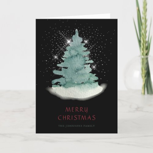 Green White Star Christmas Tree  Holiday Card