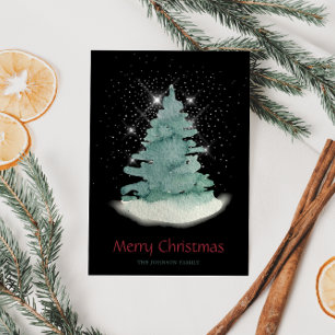 Green White Star Christmas Tree Holiday Card