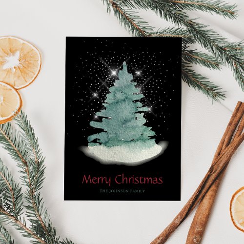 Green White Star Christmas Tree  Holiday Card