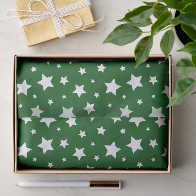 Green White Stars Christmas Tissue Paper (Gift)