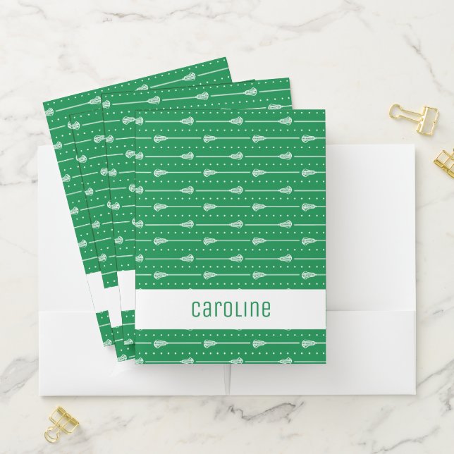 Green White Sticks and Dotted Lines Pattern Pocket Folder (In Situ)