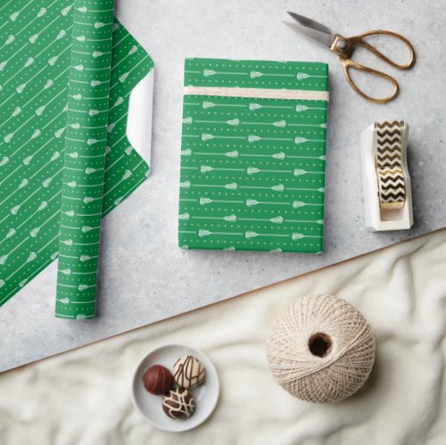 Green White Sticks and Dotted Lines Patterned Wrapping Paper