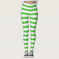 Green & White Strawberry Costume Halloween Stripe Leggings