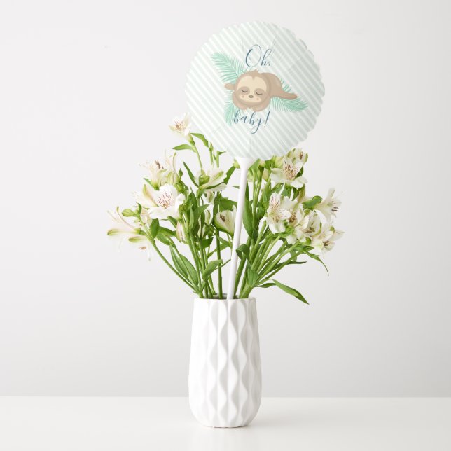 Green & White Stripe Baby Sloth Baby Shower Balloon (Vase)