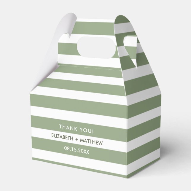 Green White Stripe Pattern Wedding Favor Boxes (Front Side)
