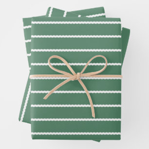 Green white stripe squiggly lines Christmas Wrapping Paper Sheets